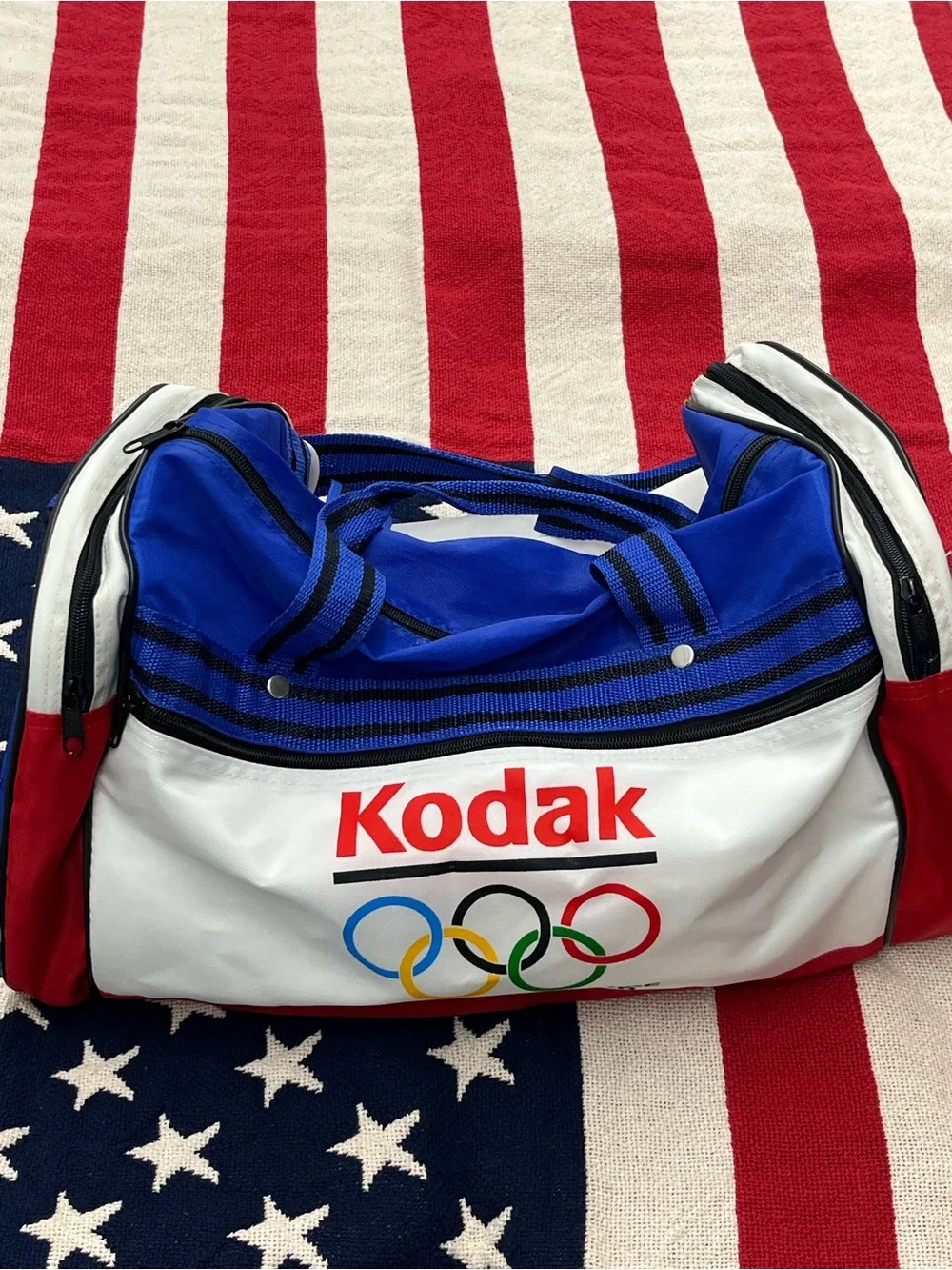 Vintage Kodak Red, White & Blue Olympic Logo Duffel Bag